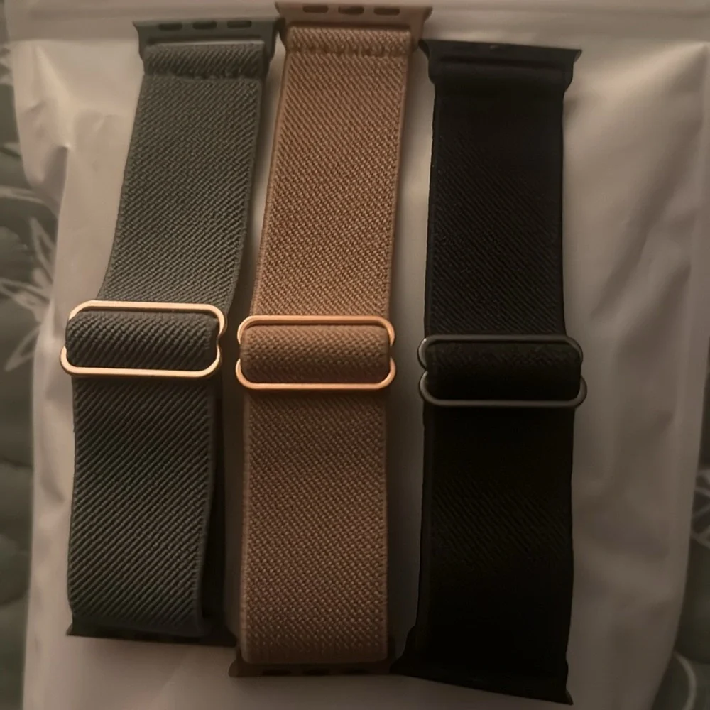 Set of Three Watch Bands - Black, Tan, and Army Green for Apple Watch ⌚️